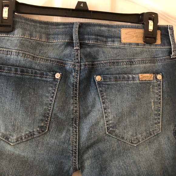 Seven7 Marble Blue Embroidered Blue Mid Rise Ankle Jeans Size 4 - Picture 10 of 11